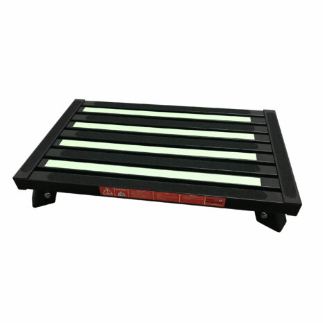 1500939786.jpg A BLACK Illuminous single folding portable caravan camping step, positioned against a white background, features an illuminous coating for enhanced visibility.