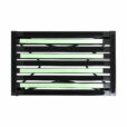 A BLACK Illuminous single folding portable caravan camping step with horizontal bars and decorative elements, mounted on a white background.