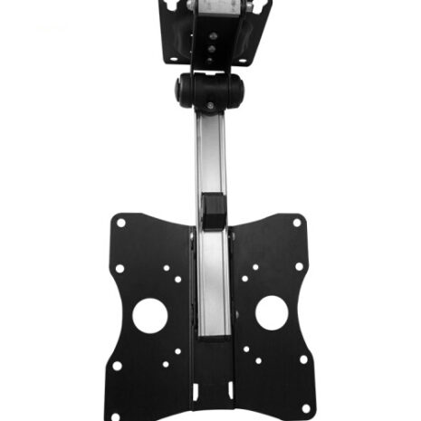 A black vertical roof mount LCD caravan RV TV bracket 17-37inch TVs with adjustable tilt and swivel mechanisms, featuring multiple screw holes for customizable installation.