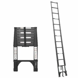Black 3.8m portable telescopic ladder with carry bag