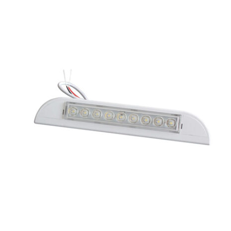 A 231mm white led exterior caravan awning light on a white background.