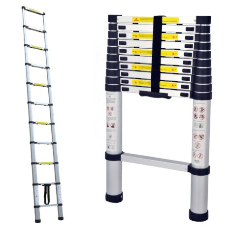 A pair of 3.2m Portable telescopic ladders with carry bag and different lengths.