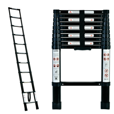 Portable telescopic ladder with carry bag.