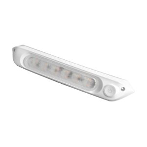 A 287mm DUAL LED LIGHT 12V AWNING LIGHT AMBER/WHITE LIGHTS WITH SWITCH WHITE IP67 on a white background.