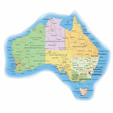 Australia Map Decal Sticker #2 with major cities and towns.