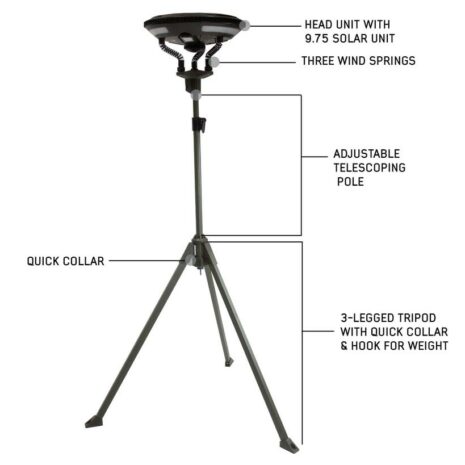 A TRA UFO solar camping light includes a power bank and torch, equipped with a speaker for additional functionality.