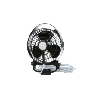 A Maestro 7482 12V Caravan RV Fan (Black) on a white background.