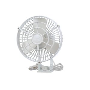 A Kona 817 Waterproof 12V Caravan RV Fan (White) on a white background.