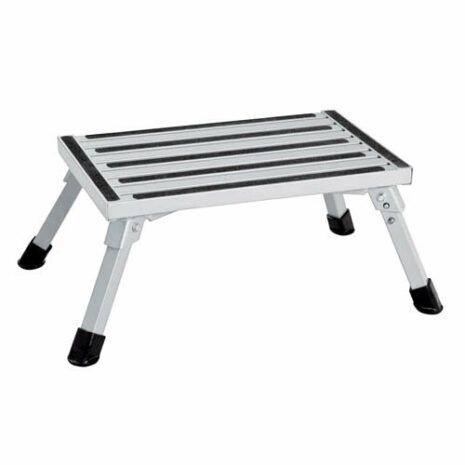 A Single folding portable caravan camping step stool on a white background.