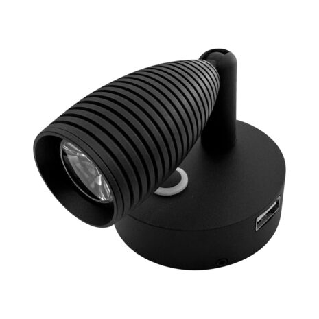 A BLACK 12 VOLT 6000K LED READING LIGHT WITH USB CHARGING PORT on a white background.