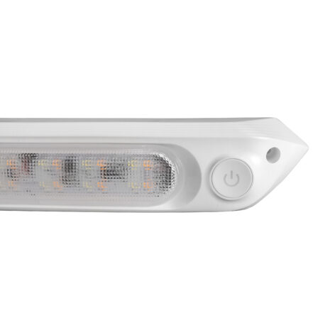 A WHITE 287mm 12V LED AWNING LIGHT WITH WHITE LIGHTS AND SWITCH IP67 on a white background.