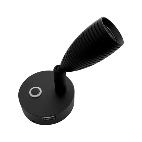 A BLACK 12 VOLT 6000K LED READING LIGHT WITH USB CHARGING PORT on a white background.