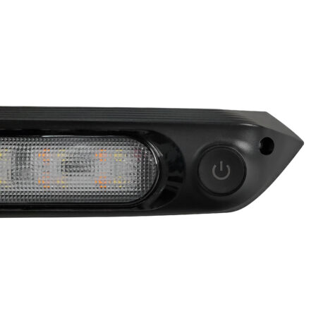 A BLACK 287mm 12V LED AWNING LIGHT WITH WHITE LIGHTS AND SWITCH IP67 on a white background.