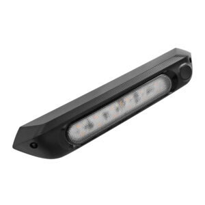 A BLACK 287mm 12V LED AWNING LIGHT WITH WHITE LIGHTS IP67 on a white background.