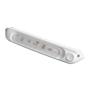 A WHITE 287mm 12V LED AWNING LIGHT WITH WHITE LIGHTS IP67 on a white background.
