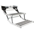 A Double 12v Electric Caravan Step with LED Light with two steps on it.