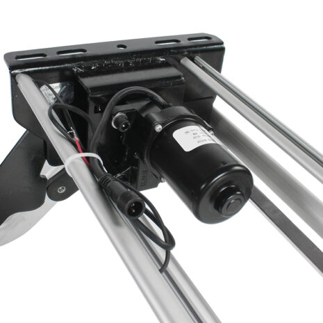 A metal bracket with a Double 12v Electric Caravan Step with LED Light attached to it.