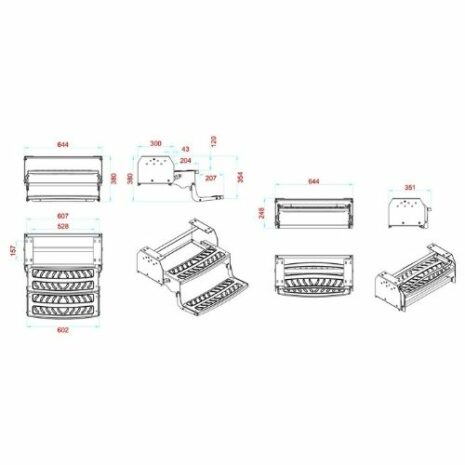 doublesteelstep A diagram showcasing the different parts of a machine, including the Double Black Steel Caravan Step with Steel Tread.