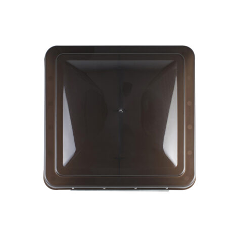 A square recessed ceiling light with a smoked lid only, viewed from directly below against a white background in an RV.