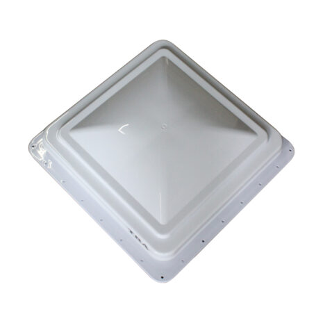 A new, white White Lid Only to suit TRA's SRV14 Caravan RV Shower Hatch isolated on a white background, showing a square design with the lid closed and visible mounting holes around the edge.