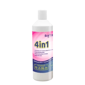 A bottle of Lysol 4in1 750ml Refill, an advanced all-in-one treatment for pools, featuring a white and pink label with text and graphics about its benefits.