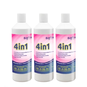 Three bottles of EcoTraveller 4in1 750ml Refill (3 pack) with a pink and blue label, displayed against a white background.