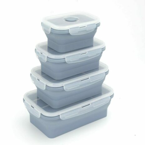 mmexport1710825410973 A set of four gray Collapsible Food Containers with transparent lids on a white background.