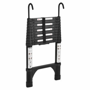 Black 3.8m Portable telescopic ladder with Hooks and carry bag