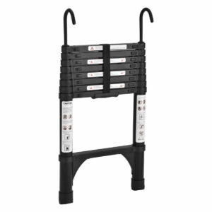 Black 2.6m Portable telescopic ladder with Hooks and carry bag