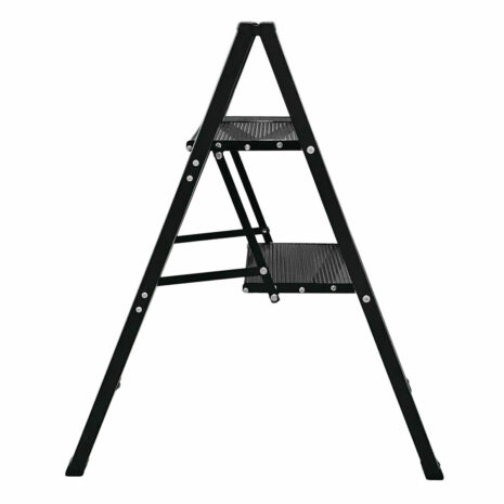 Black 2 Step Caravan Step Ladder – Open Side View Black 2 step folding caravan step ladder fully open side view