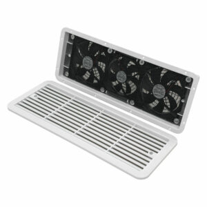 White 480mm 12V caravan fridge vent with triple fans