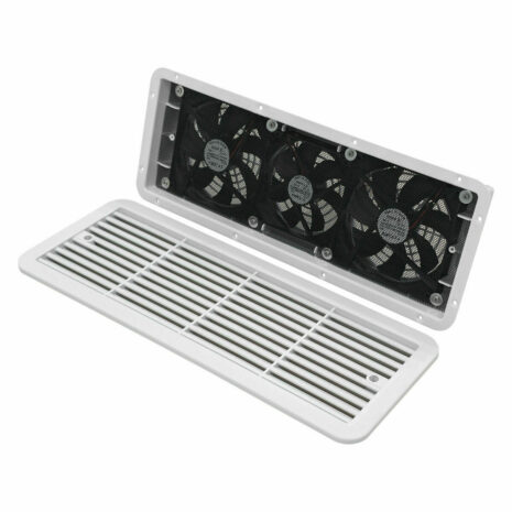 White 480mm 12V Caravan Fridge Vent White 480mm 12V caravan fridge vent with triple fans