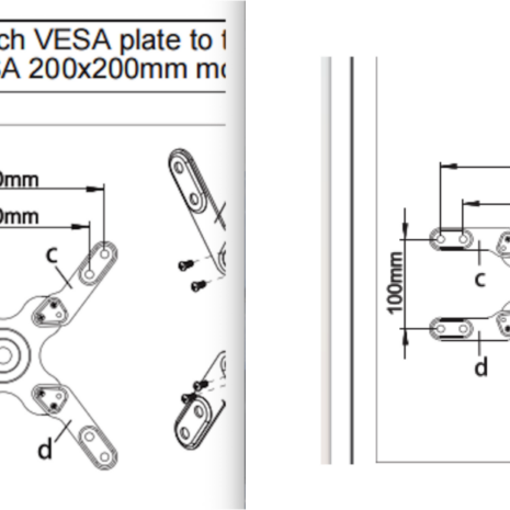 200x200mm VESA Extension Kit Dimensions 200x200mm VESA extension kit mounting dimensions for TRA TV brackets